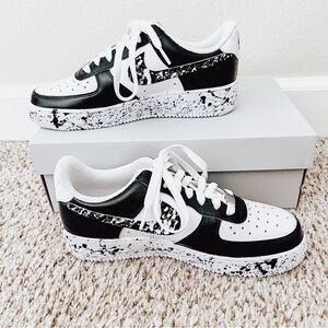Nike Air Force 1 Unisex Custom Black/White Splatter Sneakers NWB